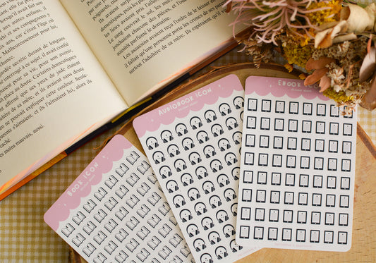 Planche de stickers icon - book, ebook, audiobook